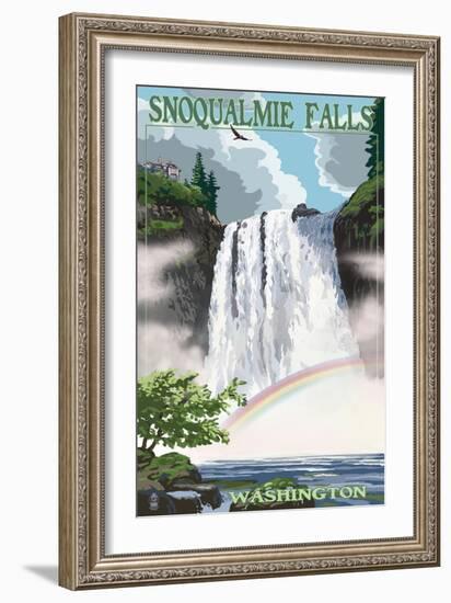 Snoqualmie Falls, Washington - Summer Scene-Lantern Press-Framed Art Print