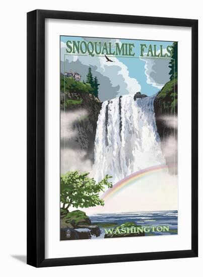 Snoqualmie Falls, Washington - Summer Scene-Lantern Press-Framed Art Print