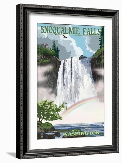 Snoqualmie Falls, Washington - Summer Scene-Lantern Press-Framed Art Print