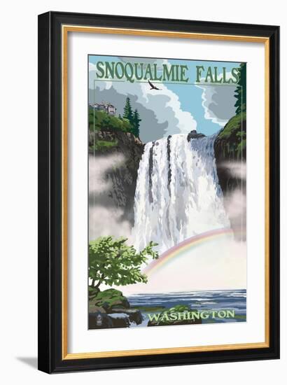 Snoqualmie Falls, Washington - Summer Scene-Lantern Press-Framed Art Print