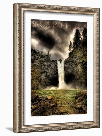 Snoqualmie Falls, Washington - View of Waterfall - Sepia Tone-Lantern Press-Framed Art Print