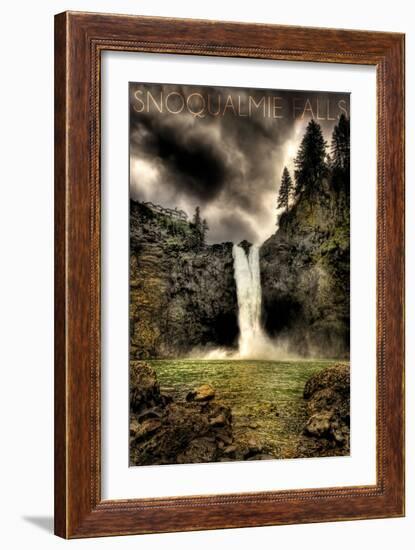 Snoqualmie Falls, Washington - View of Waterfall - Sepia Tone-Lantern Press-Framed Art Print