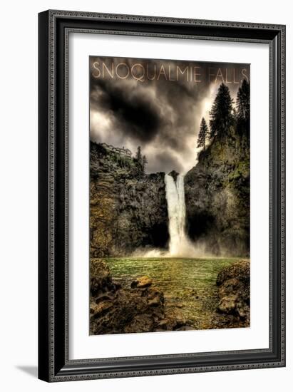 Snoqualmie Falls, Washington - View of Waterfall - Sepia Tone-Lantern Press-Framed Art Print