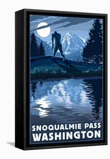 Snoqualmie Pass, Washington - Bigfoot and Mountain-Lantern Press-Framed Stretched Canvas