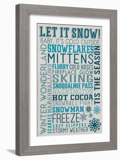 Snoqualmie Pass, Washington - Let it Snow - Holiday Typography-Lantern Press-Framed Art Print