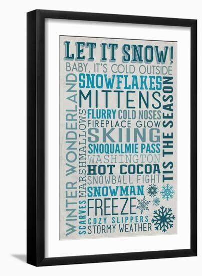 Snoqualmie Pass, Washington - Let it Snow - Holiday Typography-Lantern Press-Framed Art Print