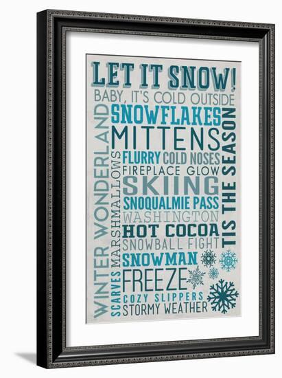 Snoqualmie Pass, Washington - Let it Snow - Holiday Typography-Lantern Press-Framed Art Print