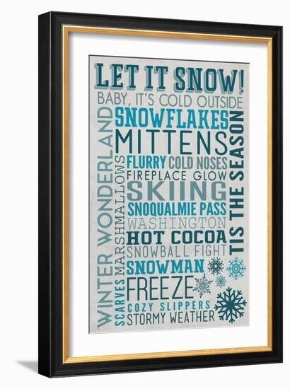 Snoqualmie Pass, Washington - Let it Snow - Holiday Typography-Lantern Press-Framed Art Print