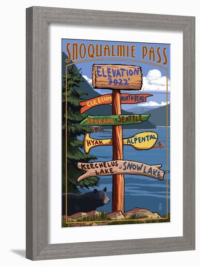 Snoqualmie Pass, Washington - Sign Destinations-Lantern Press-Framed Art Print