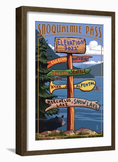 Snoqualmie Pass, Washington - Sign Destinations-Lantern Press-Framed Art Print