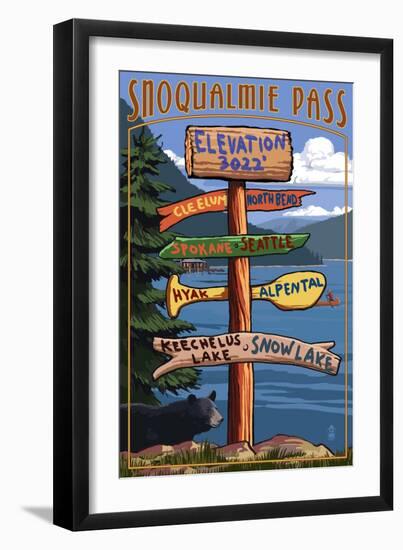 Snoqualmie Pass, Washington - Sign Destinations-Lantern Press-Framed Art Print