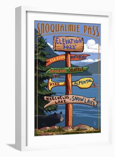 Snoqualmie Pass, Washington - Sign Destinations-Lantern Press-Framed Art Print