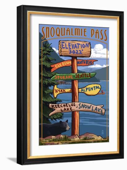 Snoqualmie Pass, Washington - Sign Destinations-Lantern Press-Framed Art Print