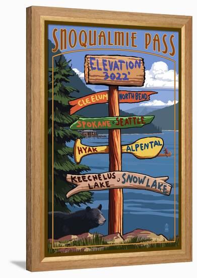 Snoqualmie Pass, Washington - Sign Destinations-Lantern Press-Framed Stretched Canvas