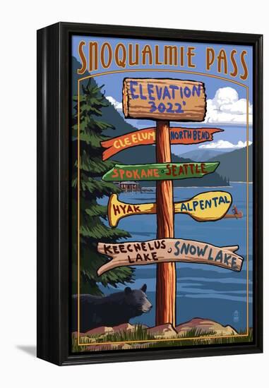 Snoqualmie Pass, Washington - Sign Destinations-Lantern Press-Framed Stretched Canvas