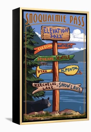 Snoqualmie Pass, Washington - Sign Destinations-Lantern Press-Framed Stretched Canvas