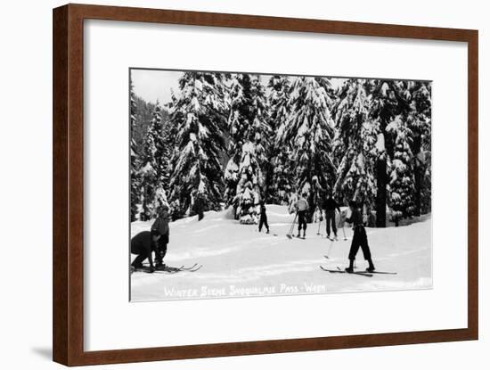 Snoqualmie Pass, Washington, View of Cross-Country Skiers at Pass in the Winter-Lantern Press-Framed Art Print