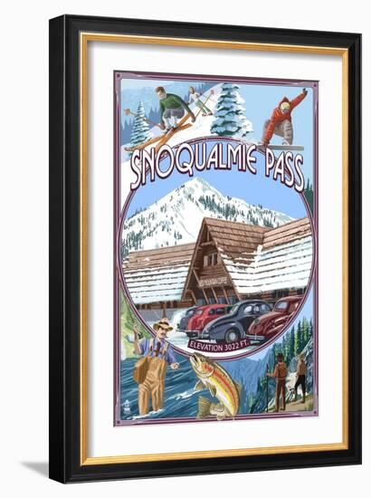 Snoqualmie Pass, Washington Views-Lantern Press-Framed Art Print