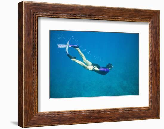Snorkeler Diving Underwater-DLILLC-Framed Photographic Print