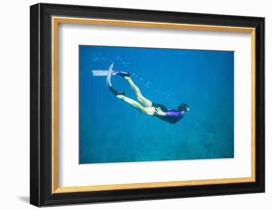 Snorkeler Diving Underwater-DLILLC-Framed Photographic Print