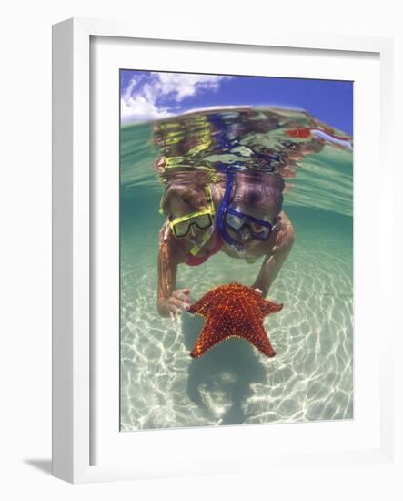 Snorkeling in the Blue Waters of the Bahamas-Greg Johnston-Framed Photographic Print