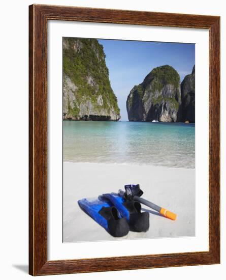 Snorkelling Equipment on Beach, Ao Maya, Ko Phi Phi Leh, Thailand-Ian Trower-Framed Photographic Print