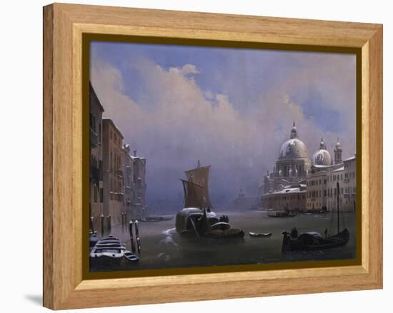 Snow and Fog in Venice (Grand Canal and Church of the Salute)-Ippolito Caffi-Framed Stretched Canvas