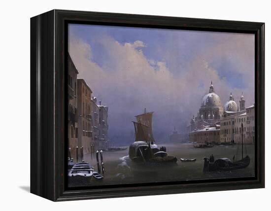 Snow and Fog in Venice (Grand Canal and Church of the Salute)-Ippolito Caffi-Framed Stretched Canvas