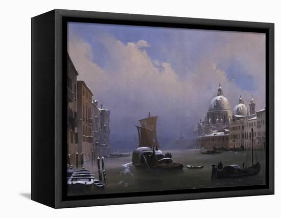 Snow and Fog in Venice (Grand Canal and Church of the Salute)-Ippolito Caffi-Framed Stretched Canvas