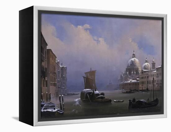 Snow and Fog in Venice (Grand Canal and Church of the Salute)-Ippolito Caffi-Framed Stretched Canvas