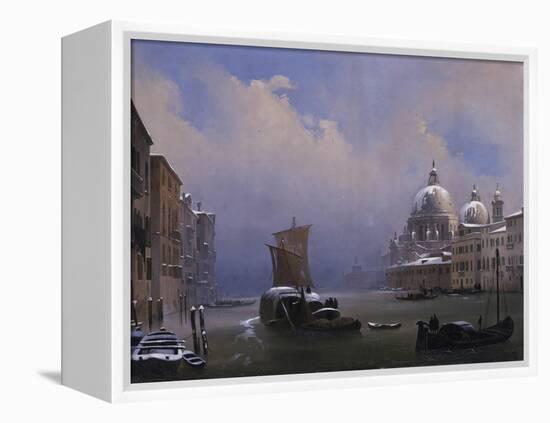 Snow and Fog in Venice (Grand Canal and Church of the Salute)-Ippolito Caffi-Framed Stretched Canvas