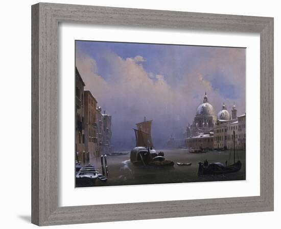 Snow and Fog in Venice (Grand Canal and Church of the Salute)-Ippolito Caffi-Framed Art Print
