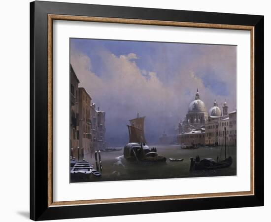 Snow and Fog in Venice (Grand Canal and Church of the Salute)-Ippolito Caffi-Framed Art Print