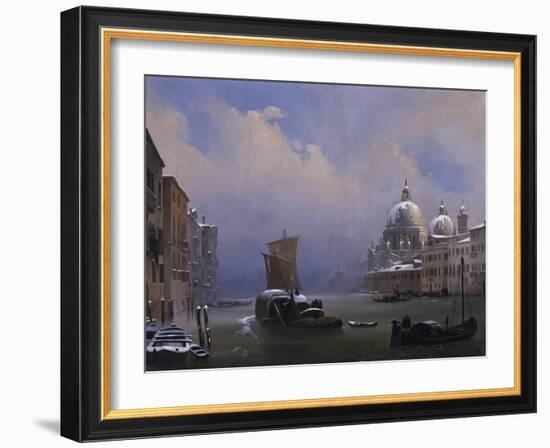 Snow and Fog in Venice (Grand Canal and Church of the Salute)-Ippolito Caffi-Framed Art Print