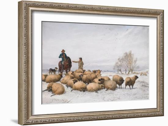 Snow and Sheep, 1884 (Oil on Board)-Thomas Sidney Cooper-Framed Giclee Print