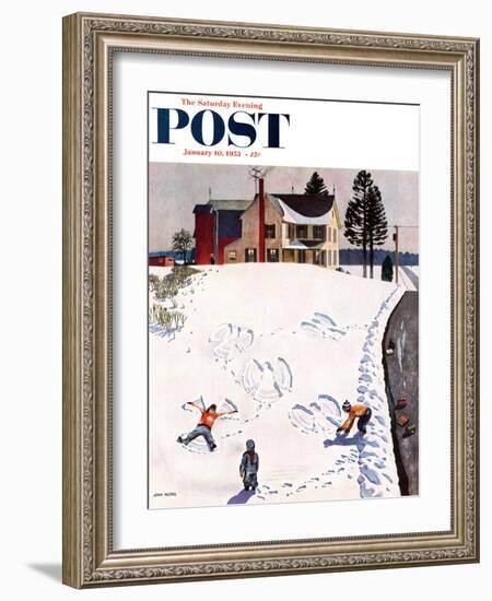 "Snow Angels" Saturday Evening Post Cover, January 10, 1953-John Falter-Framed Premium Giclee Print