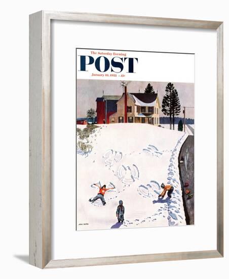 "Snow Angels" Saturday Evening Post Cover, January 10, 1953-John Falter-Framed Premium Giclee Print