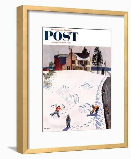 "Snow Angels" Saturday Evening Post Cover, January 10, 1953-John Falter-Framed Premium Giclee Print