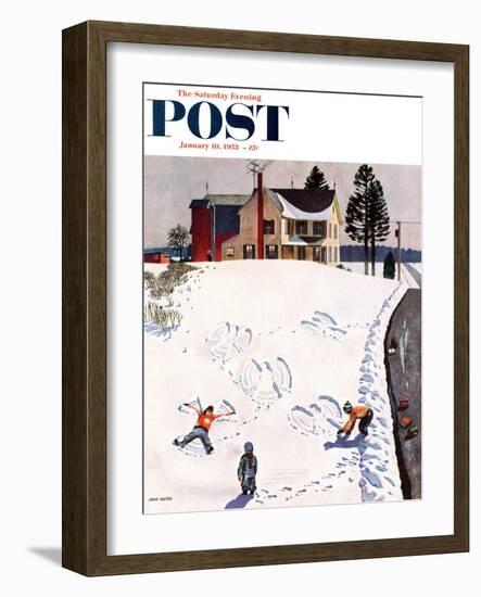 "Snow Angels" Saturday Evening Post Cover, January 10, 1953-John Falter-Framed Premium Giclee Print