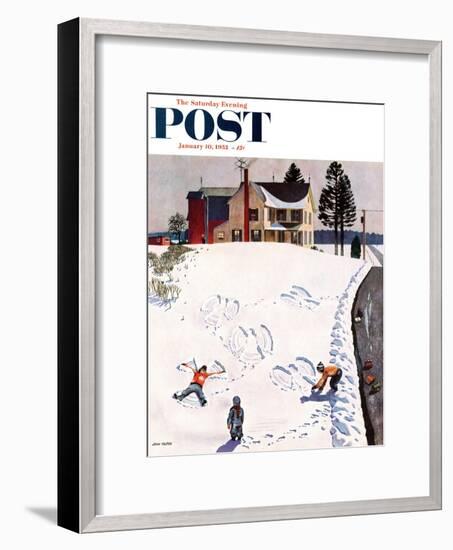 "Snow Angels" Saturday Evening Post Cover, January 10, 1953-John Falter-Framed Premium Giclee Print