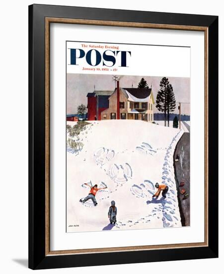 "Snow Angels" Saturday Evening Post Cover, January 10, 1953-John Falter-Framed Premium Giclee Print