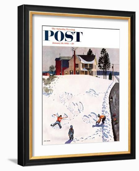 "Snow Angels" Saturday Evening Post Cover, January 10, 1953-John Falter-Framed Premium Giclee Print