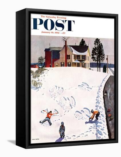 "Snow Angels" Saturday Evening Post Cover, January 10, 1953-John Falter-Framed Premier Image Canvas