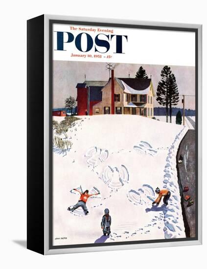 "Snow Angels" Saturday Evening Post Cover, January 10, 1953-John Falter-Framed Premier Image Canvas