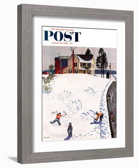 "Snow Angels" Saturday Evening Post Cover, January 10, 1953-John Falter-Framed Giclee Print