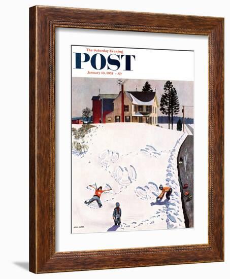 "Snow Angels" Saturday Evening Post Cover, January 10, 1953-John Falter-Framed Giclee Print