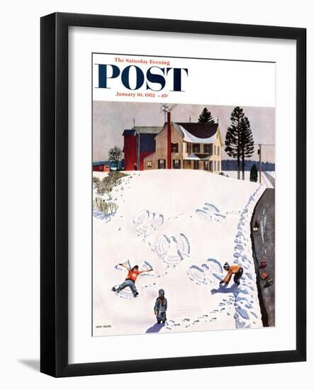 "Snow Angels" Saturday Evening Post Cover, January 10, 1953-John Falter-Framed Giclee Print