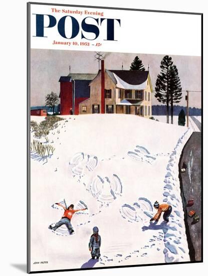 "Snow Angels" Saturday Evening Post Cover, January 10, 1953-John Falter-Mounted Giclee Print