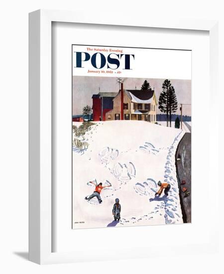 "Snow Angels" Saturday Evening Post Cover, January 10, 1953-John Falter-Framed Giclee Print