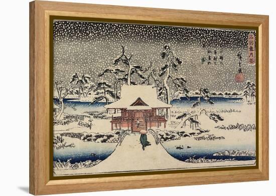 Snow at Benzaiten Shrine in the Pond of Inokashira, 1843-1847-Utagawa Hiroshige-Framed Premier Image Canvas